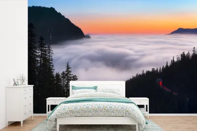 Produktbild von MuchoWow® Fototapete für Wohnzimmer oder Schlafzimmer Wandtapete Vinyl Motivtapete Ein Wolkenvorhang im Mount Rainier National Park - 390x260 cm - Papiertapete