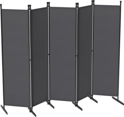 Obrázek produktu pro YRHome Paraván 5křídlový malý 250x180cm černý, skládací, neprůhledný a stabilní, pro vnitřní i venkovní použití