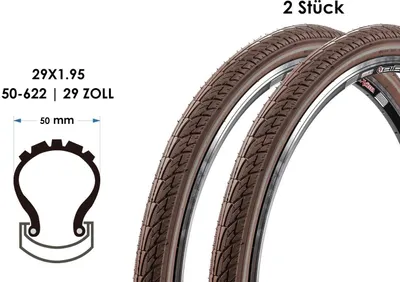 Produktbild von 2 Stück 29 Zoll Fahrrad Reifen 29x1.95 City Trekking Tire 50-622 Braun Reflexstreifen