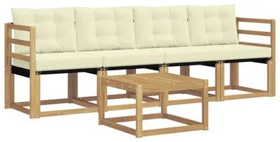 Produktbild von vidaXL Outdoor-Sofagarnitur mit Kissen 5 pcs Weiß und Creme