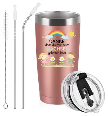 Immagine prodotto di Bicchiere termico in acciaio inossidabile a doppia parete - 600 ml, con coperchio e cannuccia