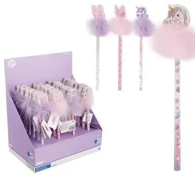 Image de Crayon HB avec gomme, motif papillon et licorne, 24 pièces