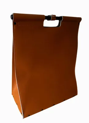 Produktbild von Holzkorb, Kaminkorb, Holzaufbewahrung -  Leder braun- Griffstangen silber