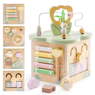 Produktbild von ROBUD Motorikwürfel aus Holz für Kinder, Aktivitätswürfel, Klein