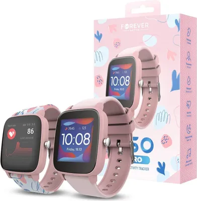 Obrázok produktu pre Inteligentné hodinky Forever IGO PRO JW-200 1,4" IP68 pre dievčatá Kroky, teplomer, pulz, hry, pripojenie Bluetooth, dýchacie cvičenia 10-dňová batéria (ružová)