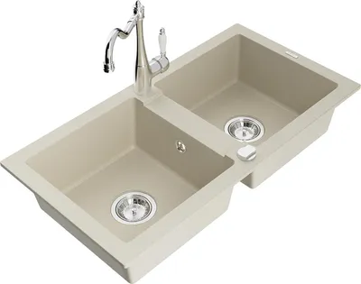 Immagine prodotto di Mexen Mario lavello in granito a 2 vasche con rubinetto da cucina Carla, beige - 6504-69-670700-00