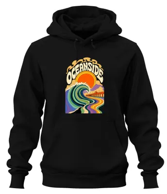 Productafbeelding van Oceanside Surf Wave Retro Pier Sunset Beach California Hoodie, zwart, maat L