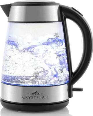 Zdjęcie produktu dla Eta Crystela II, 1,7 l, 2200 W, Czarny, Stal nierdzewna, Przezroczysty, Szkło, Wskaźnik poziomu wody, Zabezpieczenie przed przegrzaniem