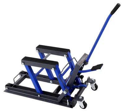 Obrázok produktu pre Hydraulický stojan na opravu motocyklov, výškovo nastaviteľný, nosnosť 1500 lbs, modrý
