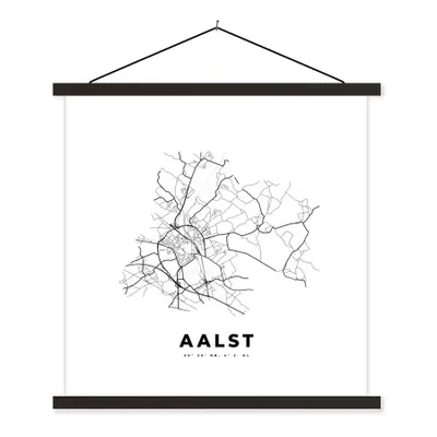 Produktbild von MuchoWow® Textilposter Stadtplan - Schwarz und weiß - Karte - Aalst - Belgien - Karte 60x60 cm mit schwarzem Rahmen - Posteraufhänger