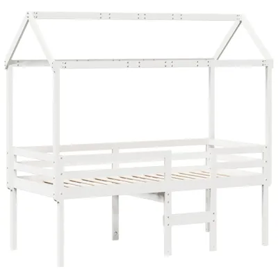 Produktbild von Hochbett mit Dach Weiß 90x200 cm Massivholz Kiefer