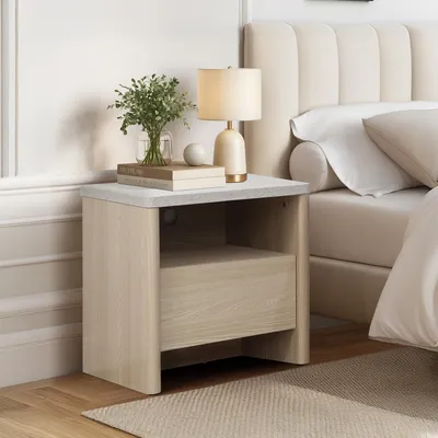 Produktbild von Nachttisch Holz MDF mit Schublade und offenem Fach in Holzoptik, B 53 x T 45 x H 50 cm