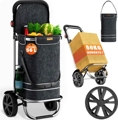 Image de MONZANA® Chariot de Courses 56L - Caddie de Courses 3 en 1, Compartiment Isotherme, Pliable, Poignée Réglable, Chariot à Roulettes avec Bandoulière, Tissu Oxford 600D, Poignées Antidérapantes
