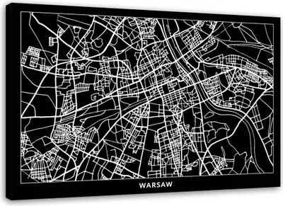 Produktbild von Leinwandbild warschau - stadtplan 90x60 cm Feeby grau wandbild bereit zum aufhängen