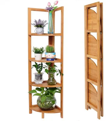 Eckregal faltbar 4 Ablagen Bambus natur 27x27x120 cm