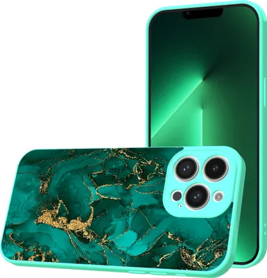 Produktbild von Smartphonica Handyhülle Geeignet für iPhone 13  Pro mit Grün-Gold-Marmor-Druck - TPU Back Cover Case Grün-Gold-Marmor  Design - Türkis