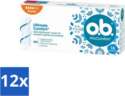 Obrázok produktu pre ob Tampóny - ProComfort Super - Pre pohodlie a jemnú ochranu - 16 tampónov - Hodnotné balenie - 12 kusov