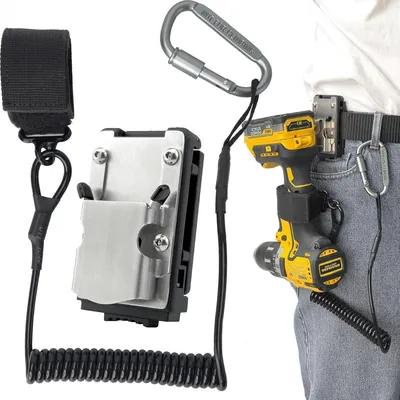 Image de Kit de sécurité pour outils : ceinture avec sangle extensible de 160 cm, capacité de charge de 5 kg, crochet en acier inoxydable
