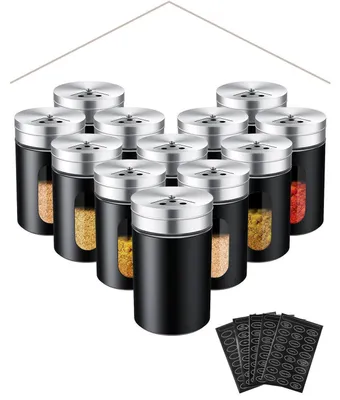 Immagine prodotto di Set di 12 barattoli per spezie, capacità 90 ml, con 120 etichette nere