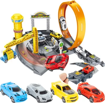 Produktbild von Malplay Trackset Parkhaus Für Kinder Mit 4 Spielzeugautos Und Rennbahn Mit SchleifeTrack