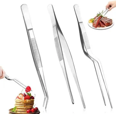 Productafbeelding van Roestvrijstalen grilltang voor het decoreren van gerechten, koken en bakken, 16 cm, set van 3