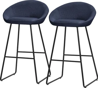 Zdjęcie produktu dla ML-Design zestaw 2 stołków barowych ciemnoniebieskie obicie z tkaniny wysokość 75 cm tapicerowane stołki barowe z metalową ramą oparcie i podnóżek stołki kuchenne stołki bistro