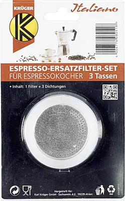 Obrázok produktu pre KARL KRÜGER Ersatzteilset Espressokocher 3 Tassen 1Filter und 3 Ringe 4teilig