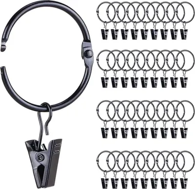Produktbild von Gardinenhaken Drapierhaken, aufklappbare mit Clips, 38mm Innendurchmesser, Ringe Vorhanghaken Clips Stangenaufhänger( 36 Stück)