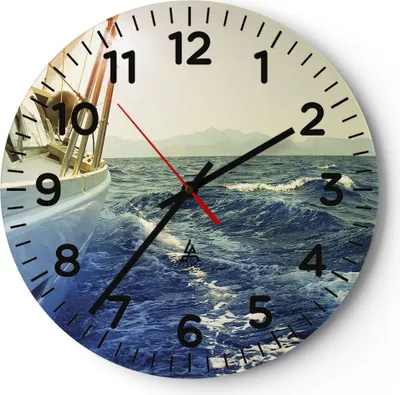 Produktbild von Wanduhr - Rund - Glasuhr - Yacht Segelboot Sonne - 30x30cm - Schleichendes Uhrwerk - Lautlos - zum Aufhängen bereit - Dekoration Modern - Wanddekoration aus Glas - C4AR30x30-4138
