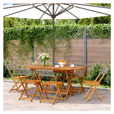 Produktbild von Klappbarer Gartenstuhl 6 Stück grau aus Poly Rattan und Massivholz