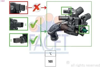 Produktbild von FACET Thermostat Kühlmittel 105°C für MINI Schrägheck (R56) passend für PEUGEOT 207 (WA, WC) 207 CC (WD) 308 SW I (4E, 4H)