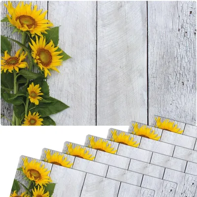 Immagine prodotto di Set di 8 tovagliette lavabili effetto legno con girasoli