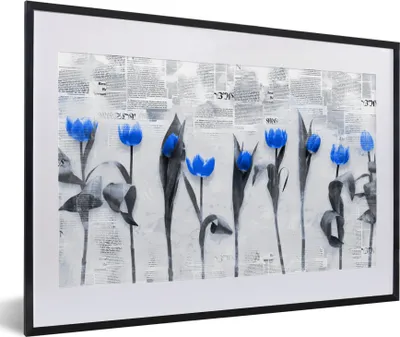 Produktbild von MuchoWow® MuchoWow® Gerahmtes Poster Blumen - Tulpen - Blau 60x40 cm - Poster mit zchwarzem Bilderrahmen - Schlafzimmer - Plakat in Rahmen - Drucken