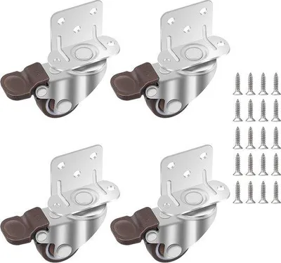 Productafbeelding van Unyqoos® Meubelzwenkwielen, 25 mm (4 stuks), TPE-rubberwielen met rem, L-montageplaat + 20 schroeven, draagvermogen 11 kg per wiel (44 kg), vloerbeschermend