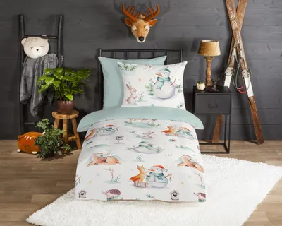 Productafbeelding van Good Morning Kinderdekbedovertrek "sneeuwpop" - Multi - (135x200 cm) - Katoen Flanel