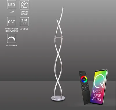 Produktbild von Paul Neuhaus LED Stehlampe gedreht Q - MALINA Smart Home Farbwechsel und dimmbar per Fernbedienung, Alexa stahlfarben Wohnzimmer, Essszimmer, Schlafzimmer 439-55