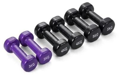Produktbild von Vinyl Kurzhantel Set mit 3 Hantelpaaren für Fitness und Krafttraining, KI-generiertes Bild