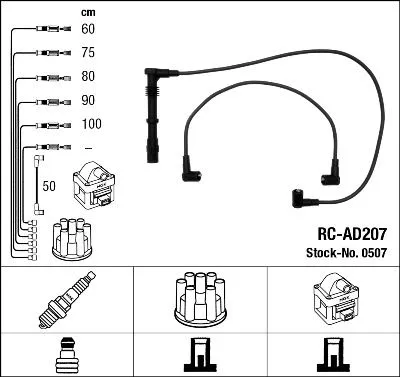 Produktbild von NGK 0507 Zündkabelsatz Zündleitungssatz für AUDI COUPE (89, 8B) 200 Limousine (44, 44Q) 200 Avant (44, 44Q)