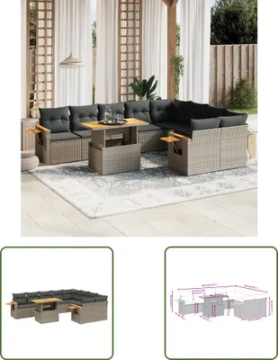 Produktbild von The Living Store 10-tlg. Garten-Sofagarnitur mit Kissen Grau Poly Rattan