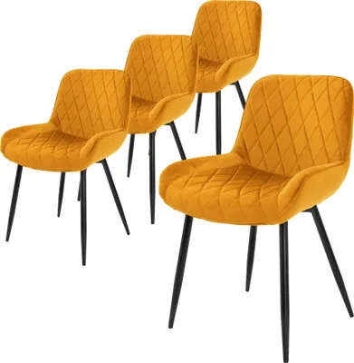 Produktbild von ML-Design 4er Set Esszimmerstühle mit Rücken- und Armlehnen, Senfgelb, Samt Sitzfläche, Polsterstuhl mit Metallbeine