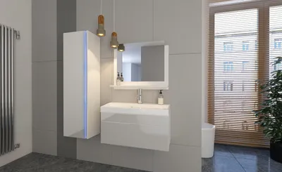 Obrázek produktu pro Furnitech Jenny 2 80 Zrcadlová sada koupelnových skříněk (LED modrá, bílá)
