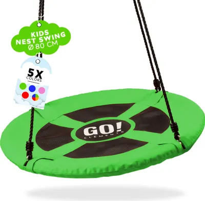 Produktbild von GO!elements Nestschaukel Outdoor | Kinderschaukel oder Gartenschaukel | Höhenverstellbare Schaukel für Kinder & Erwachsene (Familienschaukel) bis 150 KG belastbar | Größe: ø 80cm, Farbe: Grün