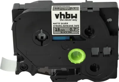 Produktbild von vhbw Schriftband-Kassette kompatibel mit Brother PT 9200, 9200PC, 9200DX Etiketten-Drucker 8m x 18mm Schwarz auf Matt-Silber, Extra Stark, Laminiert