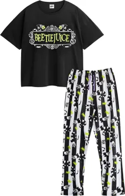 Produktbild von Beetlejuice - Schlafanzug mit langer Hose für Damen kurzärmlig NS8820 (S) (Schwarz/Weiß)