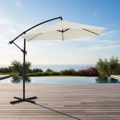 Image de Parapluie ⌀3,0M Beige Protection solaire Parasol à manivelle Ombrelle solaire Jardin