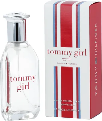 A bottle of Tommy Girl perfume and its packaging are displayed side-by-side against a white background.
