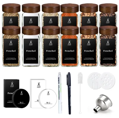 Produktbild von Gewürzglas-Set, luftdichte Glasbehälter, natürliche Holzdeckel, XY009