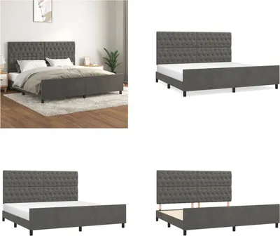 Produktbild von vidaXL Bettgestell mit Kopfteil Dunkelgrau 200x200 cm Samt - Bettgestell Mit Kopfteil - Bettgestelle Mit Kopfteile - Bettgestell - Bett Mit Kopfteil