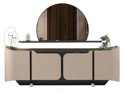 Produktbild von Sideboard Anrichte Kommode mit Spiegel Schrank Holz Beige Modern Set