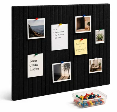 Produktbild von Relaxdays Filzpinnwand 9er Set, selbstklebende Rechtecke, Büro & Zuhause, Filz, 30x40 cm, Filzwand inkl. Pins, schwarz